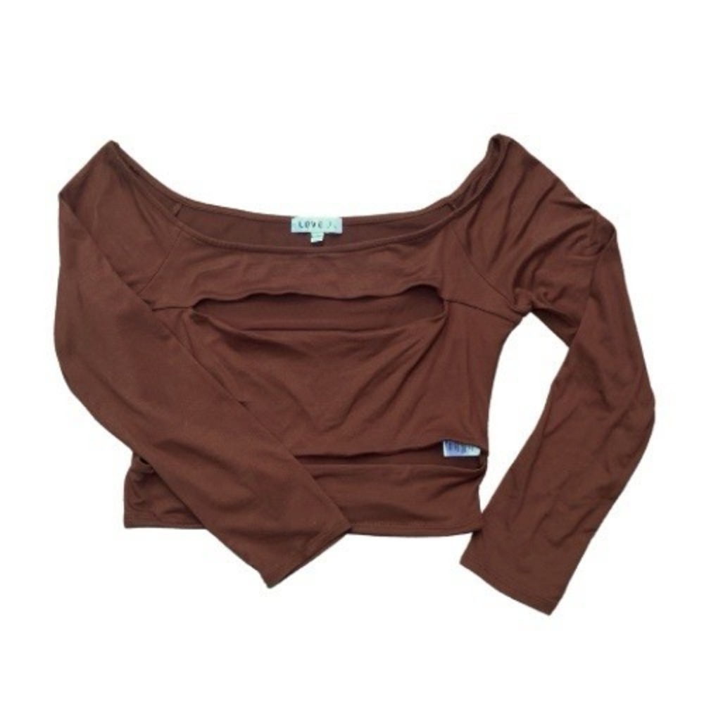 Love J Brown Cut Out Long Sleeve Crop Top Size‎ XL